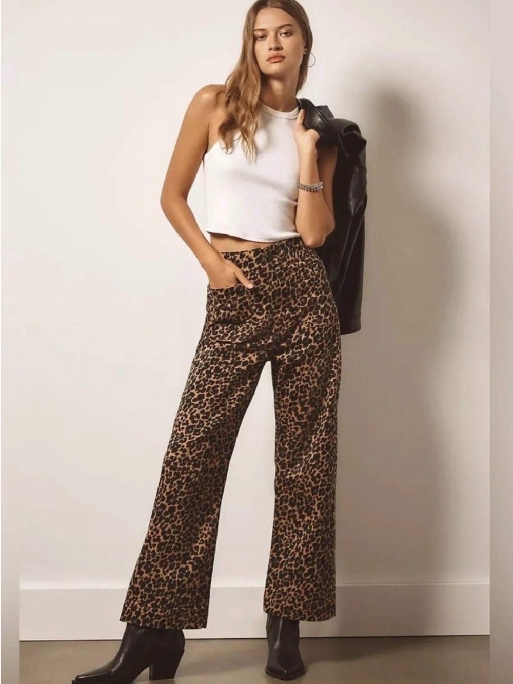 Maeve Leopard Print Wide-Leg Ankle Length Pants - Brown/Black Size 26